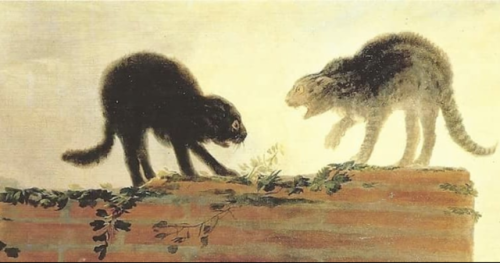 annedebretagneduchesseensabots:“Cat Fight”  by Francisco José Goya y Lucientes,  1786