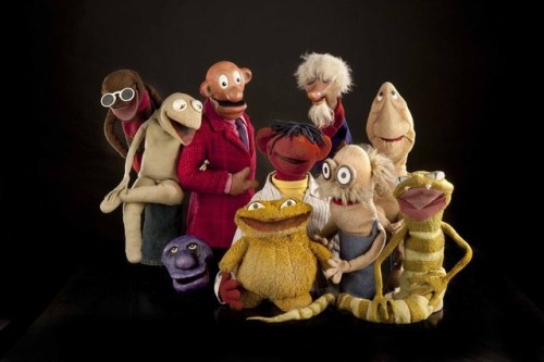Primitive Muppets by Jim Henson.We see, among others, an early Kermit (second from left Sam (bald pu