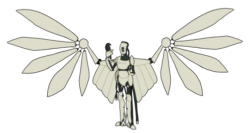 rainphee-art: finally, as promised… my designs for android GLaDOS, both with wings out and fo