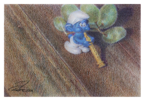 Stilleben med druvor och smurf, färgpenna, 11x7,5 cmDet blev ingen bild förra fredagen, ej heller i 