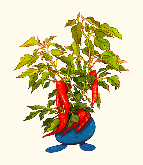 danieljpermutt:Chilli pepper Oddish, with a fiery red fringe.Grab yourself a print here