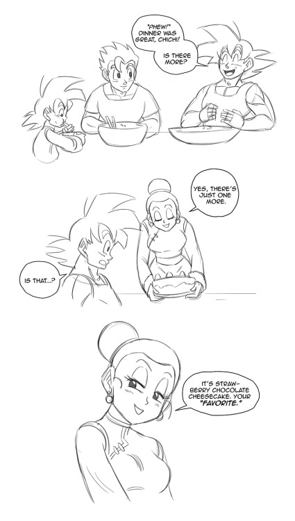 butterflyinthewell: Maybe she has a special something she cooks when theyâ€™re going to have sex and the mental association makes Gokuâ€™s equipment stand at attention.