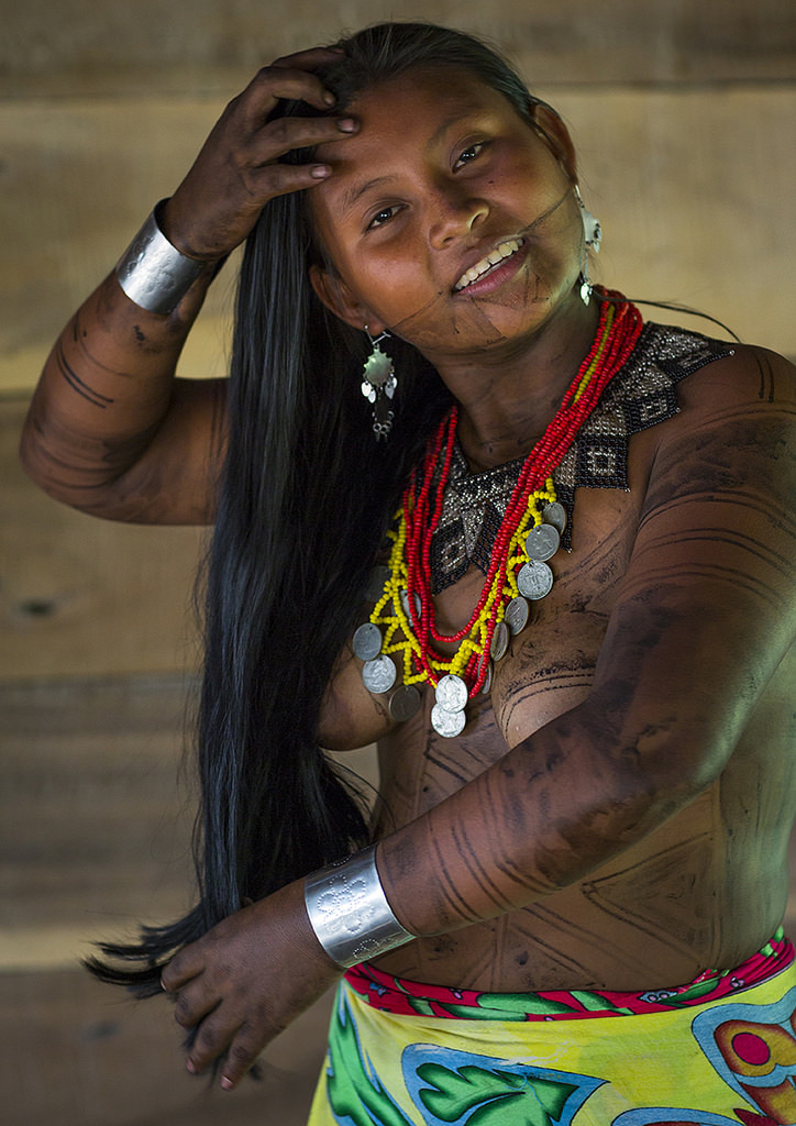   Panama, Darien Province, Bajo Chiquito, Woman Of The Native Indian Embera Tribe,