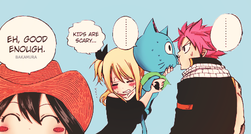 bakamura:  “Lucy, do you and Natsu kiss? Papa and mama do all the time…”&ldquo;U-uh…