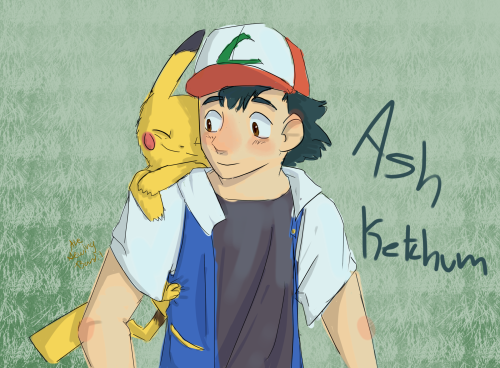 thesewingbandit:i decided to color this one! not the best coloring job but hey at least its got em! my friend also requested i draw ash from pokemon :3