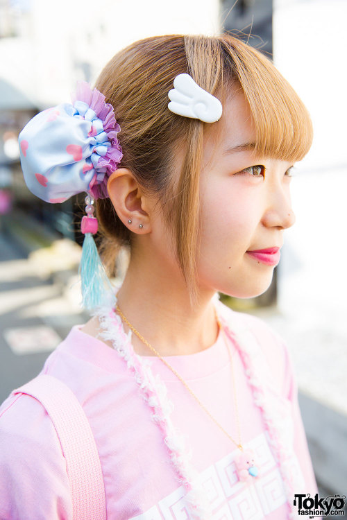 tokyo-fashion:Miwa and Riko - both 19 - on the street in Harajuku wearing handmade items along with fashion from Drinkscancode, 2.Xjigen, Avantgarde, Candye Syrup, and UNIF. Full Looks