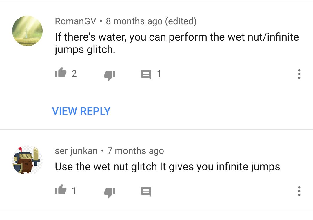 inzergue: apparently you can use an acorn over water in Super Mario Odyssey to jump infinitely and the community has unanimously decided to call this the Wet Nut Glitch 