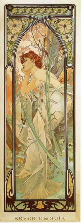 artist-mucha:  Evening Contemplation, 1899, Alphonse MuchaMedium: lithographyhttps://www.wikiart.org/en/alphonse-mucha/evening-contemplation-1899