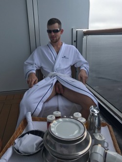 hotamateurcock:  Sexy stud flashing his hot cock and balls on board a cruise