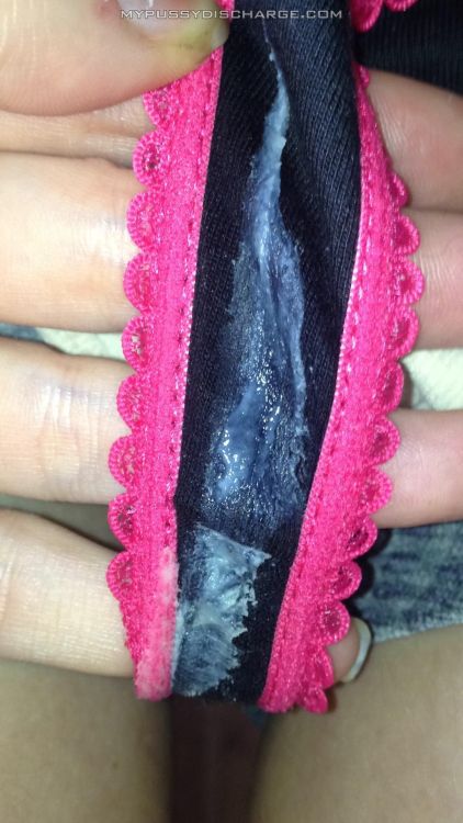 Wet creamy thong full of fresh grool and vaginal discharge. Album at mypussydischarge.com