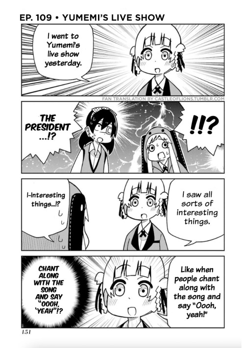 castleoflions:In Ep. 109 from Kakegurui Kari vol. 5, Kirari attends one of Yumemi’s live shows…and d