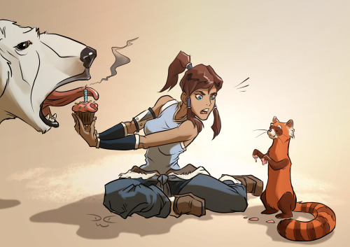 springpunkr:  In the theme of birthday pics… Korra and pabu cards one for my wife and the other for a friend. Yeah, it’s about to get all fan arty up in here! Done in SAI. 