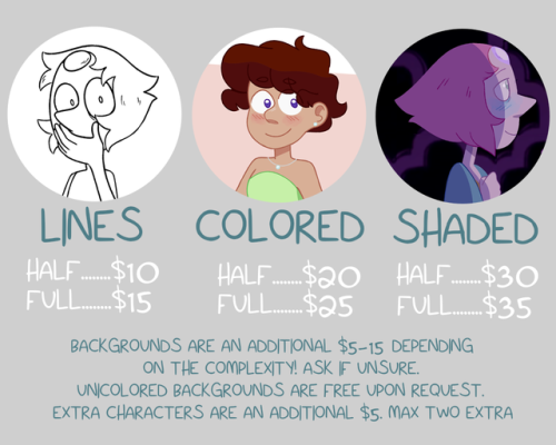 nacrepearl: nacrepearl: New commission post because I wanted to add things here that haven’t been added in the last one, and updated pricing. Everything is explained in the post, please reblog this and/or consider commissioning! Thank you! Contact me