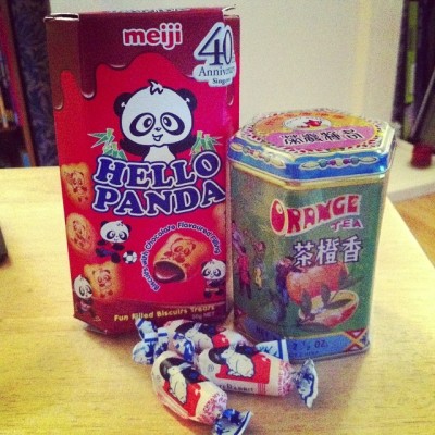 Goodies from the Oriental Market, yummy. #food #sweettreats #pandas #biscuits #tea #whiterabbit