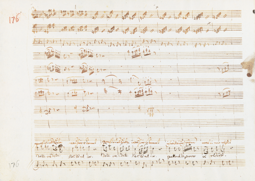 barcarole:Mozart’s manuscript of the first page of the recitative leading into Cherubino’s aria Voi 