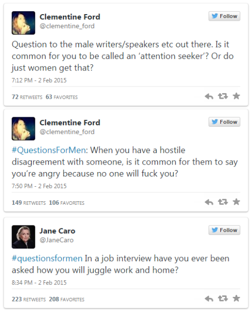 #QuestionsForMen highlights the everyday sexism women are faced with&ldquo;As someone charged wi