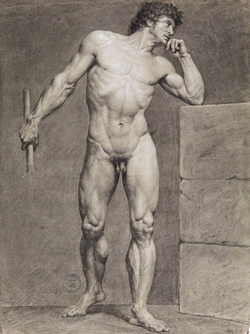 hadrian6: Standing Male Nude - Academic Study. 1791-1810. Louis Jean Baptiste Lagrenee the elder. Fr