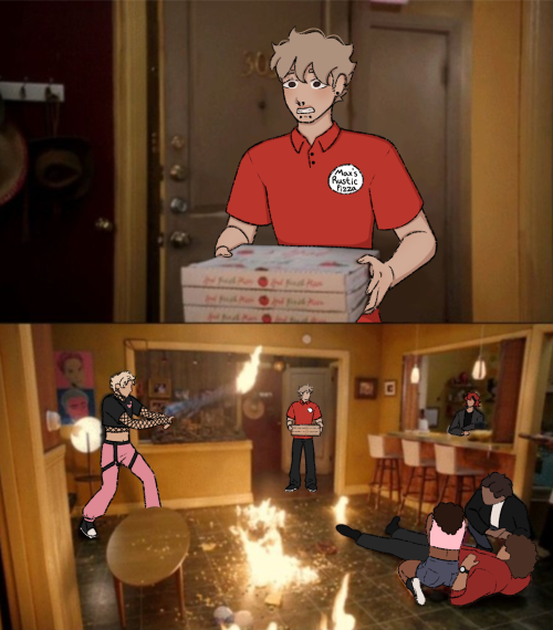 Guy Delivering Pizza To The Shaw Pack: