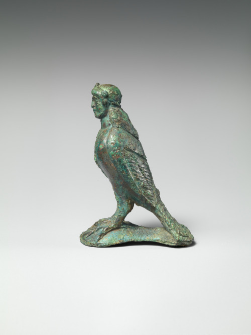 Bronze statuette of a Siren.  Unknown South Italian or Etruscan artist; ca. 500 BCE.  Now in the Met