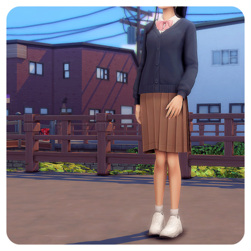 yooniesim:hair / earrings / top &amp; ribbon / skirt / socks / sneakers@daylifesims / @saruin / 