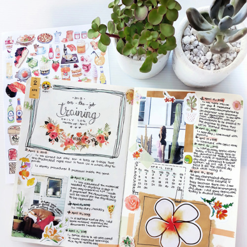 peachdanik-journal:Third spread for April. We also bought new succulents which you can see above. Th