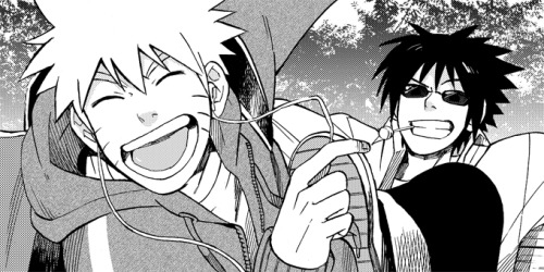 50shadesofnarusasu: I love pictures with both Sasuke and Naruto - with Sasuke laughing. Naruto is Sa