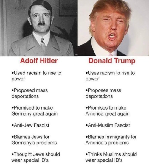 suzie-guru:  the-blog-of-burnstein:  hillaryisaboss: History repeats.  This isn’t even the HALF OF IT. Hitler, like Trump, was considered to be a total joke at first, and was thought to be unable to do any of his crazy policy initiatives. Both won their