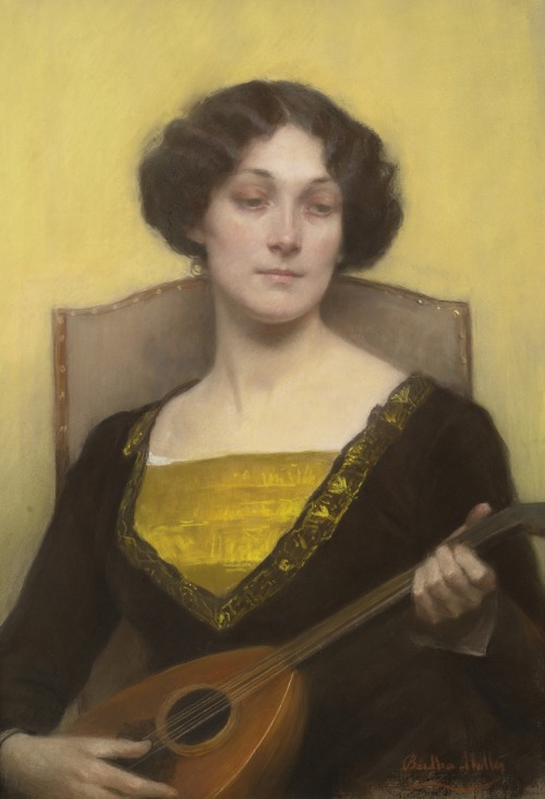 Emilia Floege jouant de la mandoline.Emilia Floege Playing the Mandolin.Pastel on Canvas.69.9 x 50.3