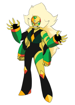 askkira-td:  spectrumtonic:An idea of what Jasper and Peridot fusion could look like. Zircon!  On the bright side, Lapis might have joined the Crystal Gems.  O oO &lt;3