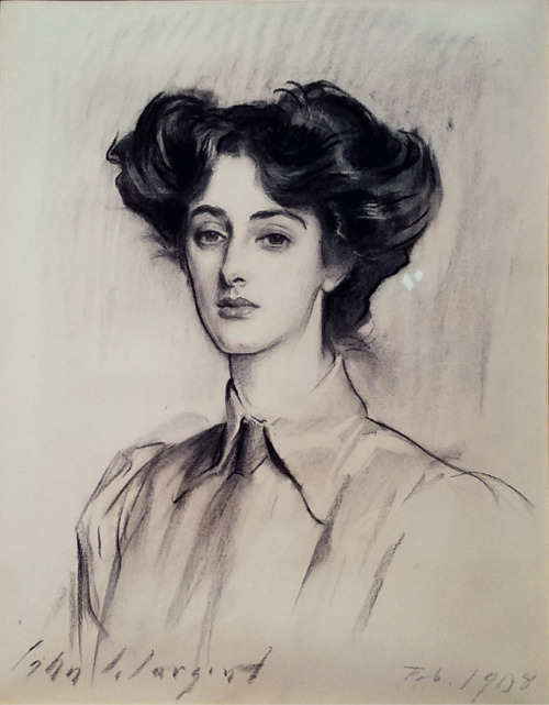 fawnvelveteen:John Singer Sargent, Elsie Meyer, 1908. Charcoal on paper.