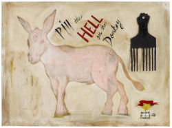 thunderstruck9:Michael Ray Charles (American, b. 1967), Pin the Hell on the Donkey, 1994. Acrylic, copper penny and tack on mat board, 60.3 x 81.3 cm.