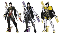 quasahi:  I am powerful, this is a WIPBayonetta 1 - 2 - 3 getups for Lothar, I’ll ink them eventually, these are just temporary sketches!