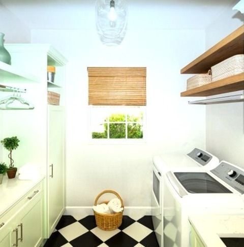 Modern Laundry Room - LaundryExample Of A Small Minimalist Galley Ceramic Tile And Multicolored Floor