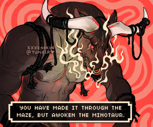 Hot minotaur from the scratch tickets I made for upcoming cons &lt;3 RPG themed ticket &lt;3