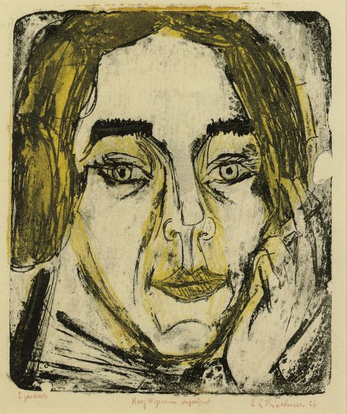 Head Mary Wigman   -  Ernst Ludwig Kirchner, 1926.German, 1880 -1938Lithograph in black and yellow o