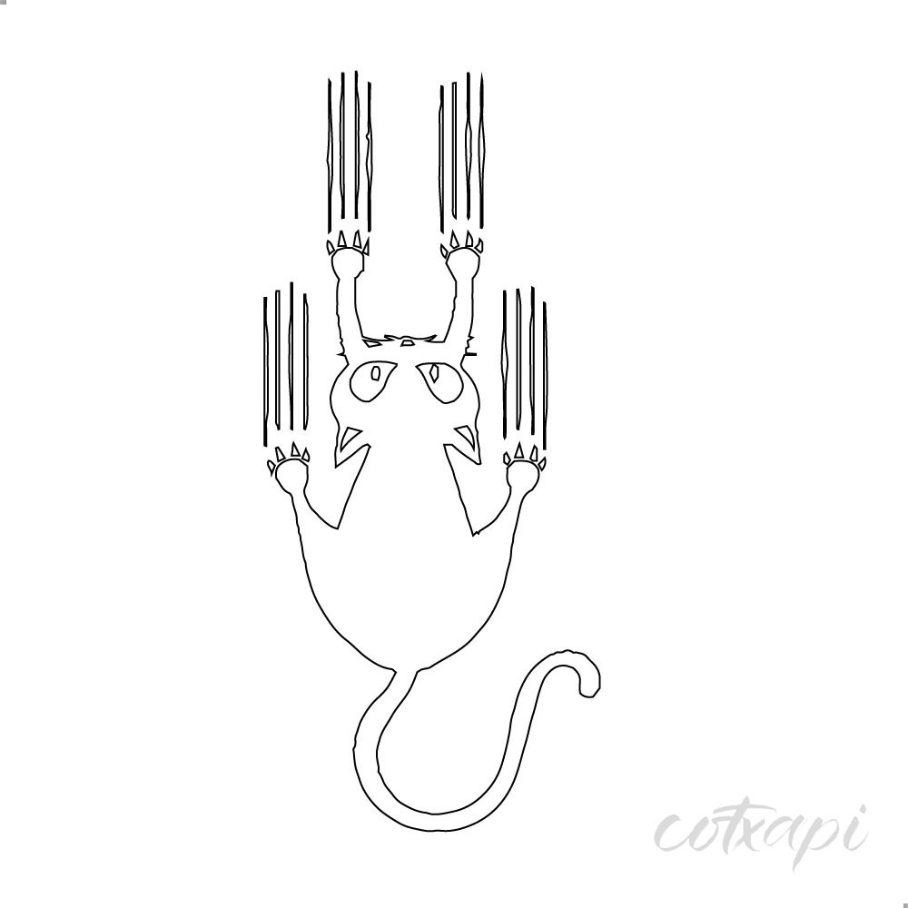 Cute Cat Shadow Icon Animal Vector Art Illustration, Black and White Outline Design