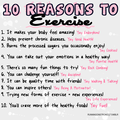 runningonstrong:  10 HEALTHY reasons to exercise :) 