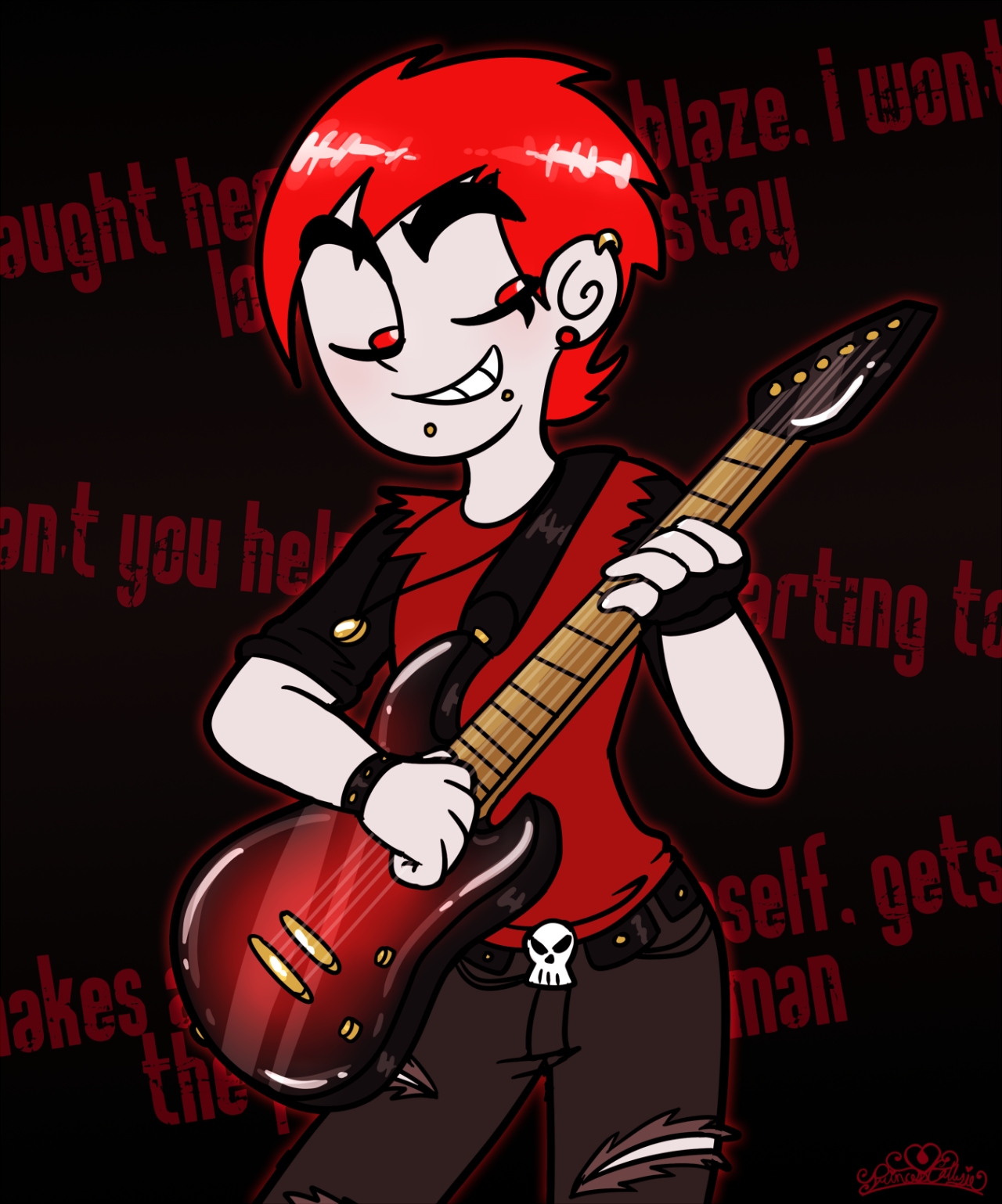 princesscallyie:  Got a commission of Jack playing an electric guitar and that made