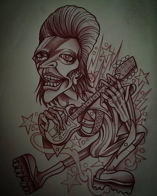 oghonkeykong:RIP #ziggystardust sketch for a tattoo I did a while back on my man @dustin_deeter_luna