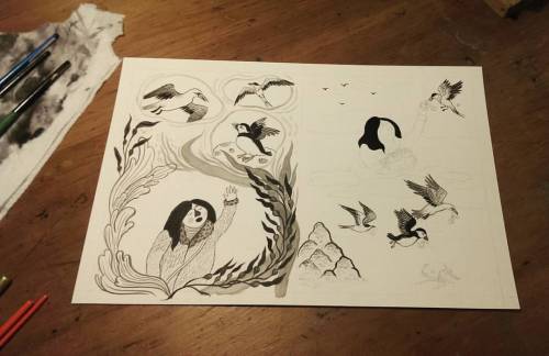 Almost done spread 7 of 10! Now the fun part: can I get the last three spreads inked tomorrow?! #zin