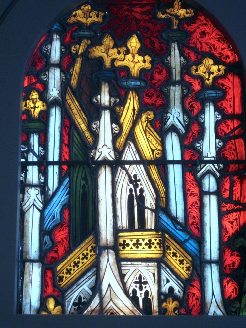 Three Stained Glass Panels Depicting Gothic Architectural Detail, From Waasen Church, Leoben, Austri