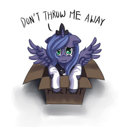 madame-fluttershy:   Luna With Socks by ~123hamster  Awwwww ;~; Dun worry Woona babbu I&rsquo;ll never throw you away! &lt;3 *takes her in and snuggles her happily*