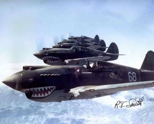 aviationblogs:3rd Squadron Hell’s Angels, Flying Tigers over China, photographed in 1942There’