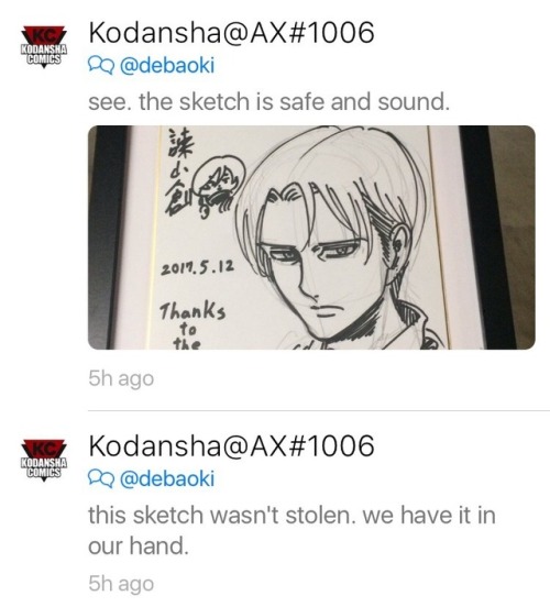 SnK News: Isayama Hajime’s Thank You to US Fans at Anime Expo 2017SnK producer via Kodansha, Tateishi Kensuke, shared a photo of Isayama’s sketch of Levi and chibi Mikasa and his message of “Thanks to the fans in America!”, currently on display