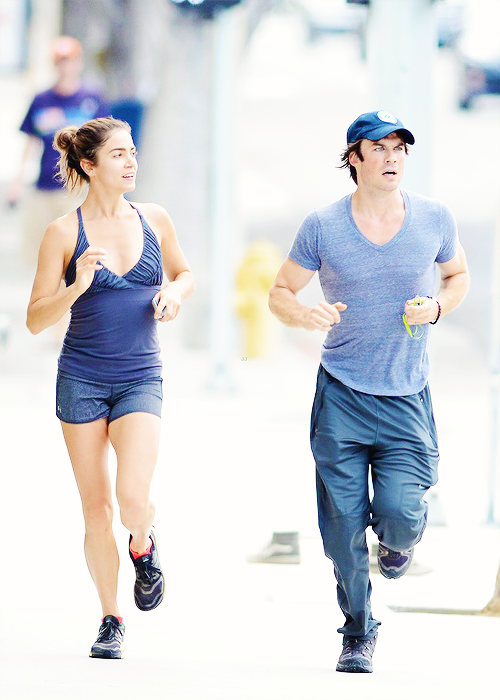 niansomerhalder:  Ian Somerhalder shows off his muscles while taking a jog with Nikki Reed on Saturday (July 19) in Los Angeles.  