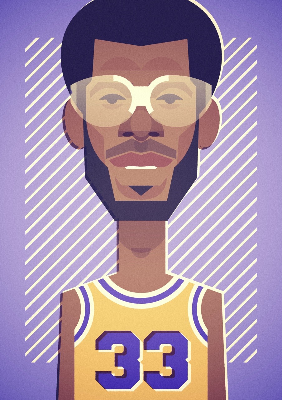 Alstyle Kareem Abdul Jabbar Basketball Caricature T Shirt