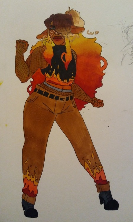 nightlock-21: this girl is on FIREEE [image description: a drawing of Lup, a buff elven woman with b