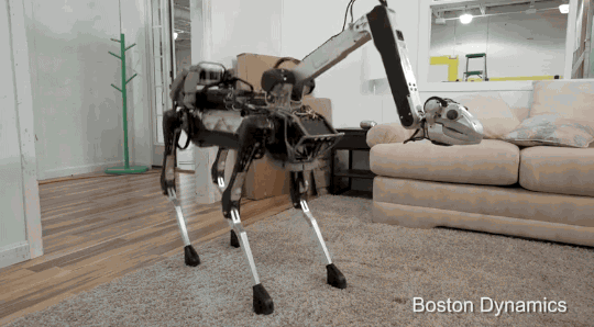 resinroses: refinery29:  Good luck figuring out that emotion you’re feeling as you watch this dinosaur dog chores robot You think that’s cute? Looking forward to your chores dino bot? Watch how it handles slipping on a banana peel. Gifs: Boston Dynamics