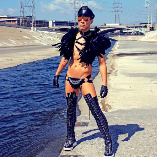 markarteaga:  Page 23 “Category is….Leather, Feathers and the Derrière” 665 leather biker cap, sunglasses from The Grove’s Los Angeles Shades, Laveder Faye feather capelet, Mad Elephant Shop harness, John W. Nordstrom leather gloves, Gregg Homme