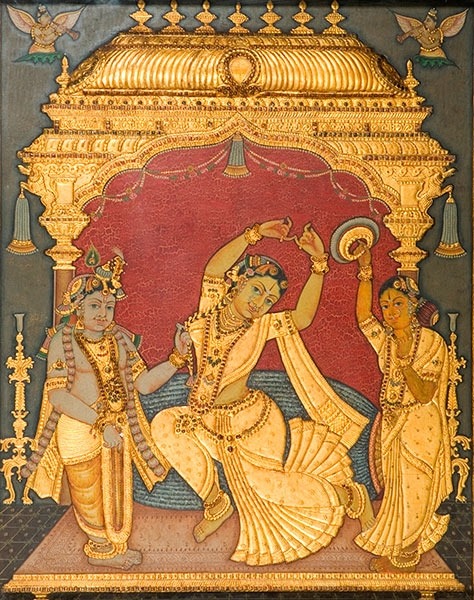 Krishna and Gopis, Tanjore painting